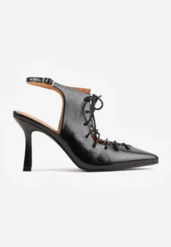 Czarne Wiązane Szpilki Typu Slingback Angellta