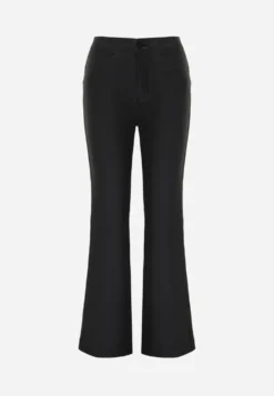 Czarne Woskowane Spodnie Flare Regular Waist z Efektem Push Up i Lekkim Ociepleniem Tapara