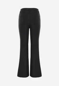 Czarne Woskowane Spodnie Flare Regular Waist z Efektem Push Up i Lekkim Ociepleniem Tapara