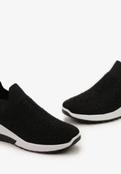 Czarne Wsuwane Sneakersy z Cyrkoniami na Koturnie Tireva