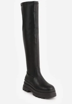 Czarne Wysokie Kozaki Vices w Stylu Chunky z Dopasowaną Cholewką Ceterie