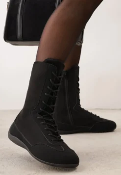 Czarne Wysokie Sneakersy Typu Boxing Boots z Ocieplaną Wyściółką Tilpera
