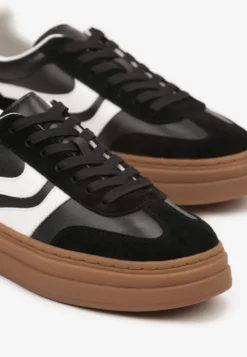 Czarne Zamszowe Sneakersy Tenisówki Ozdobione Geometrycznym Motywem Nalivette