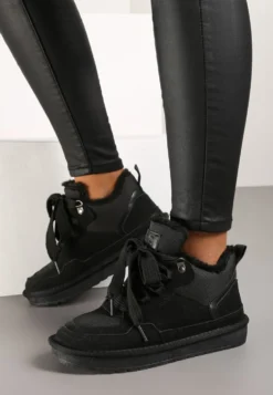 Czarne Zimowe Sneakersy Vices Stylizowane na Śniegowce z Futerkiem Tennira