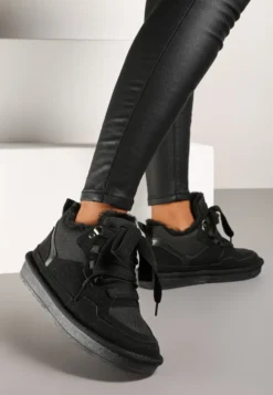 Czarne Zimowe Sneakersy Vices Stylizowane na Śniegowce z Futerkiem Tennira
