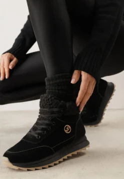 Czarne Zimowe Sneakersy ze Sztucznym Futerkiem Turelia