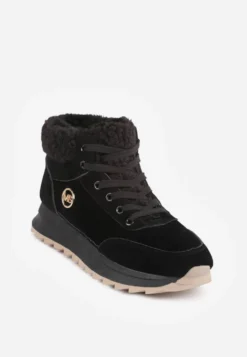 Czarne Zimowe Sneakersy ze Sztucznym Futerkiem Turelia