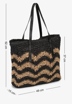 Czarno-Beżowa Torebka na Rączkach w Stylu Boho i Plecionki Torpia