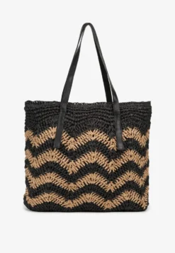 Czarno-Beżowa Torebka na Rączkach w Stylu Boho i Plecionki Torpia