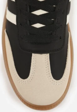 Czarno-Beżowe Casualowe Sneakersy na Płaskiej Podeszwie z Paskami Jereria