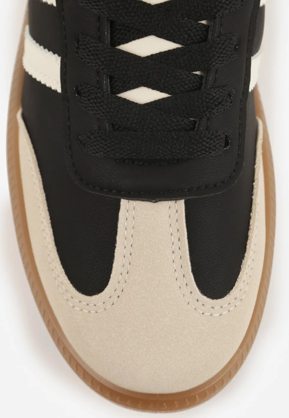 Czarno-Beżowe Casualowe Sneakersy na Płaskiej Podeszwie z Paskami Jereria