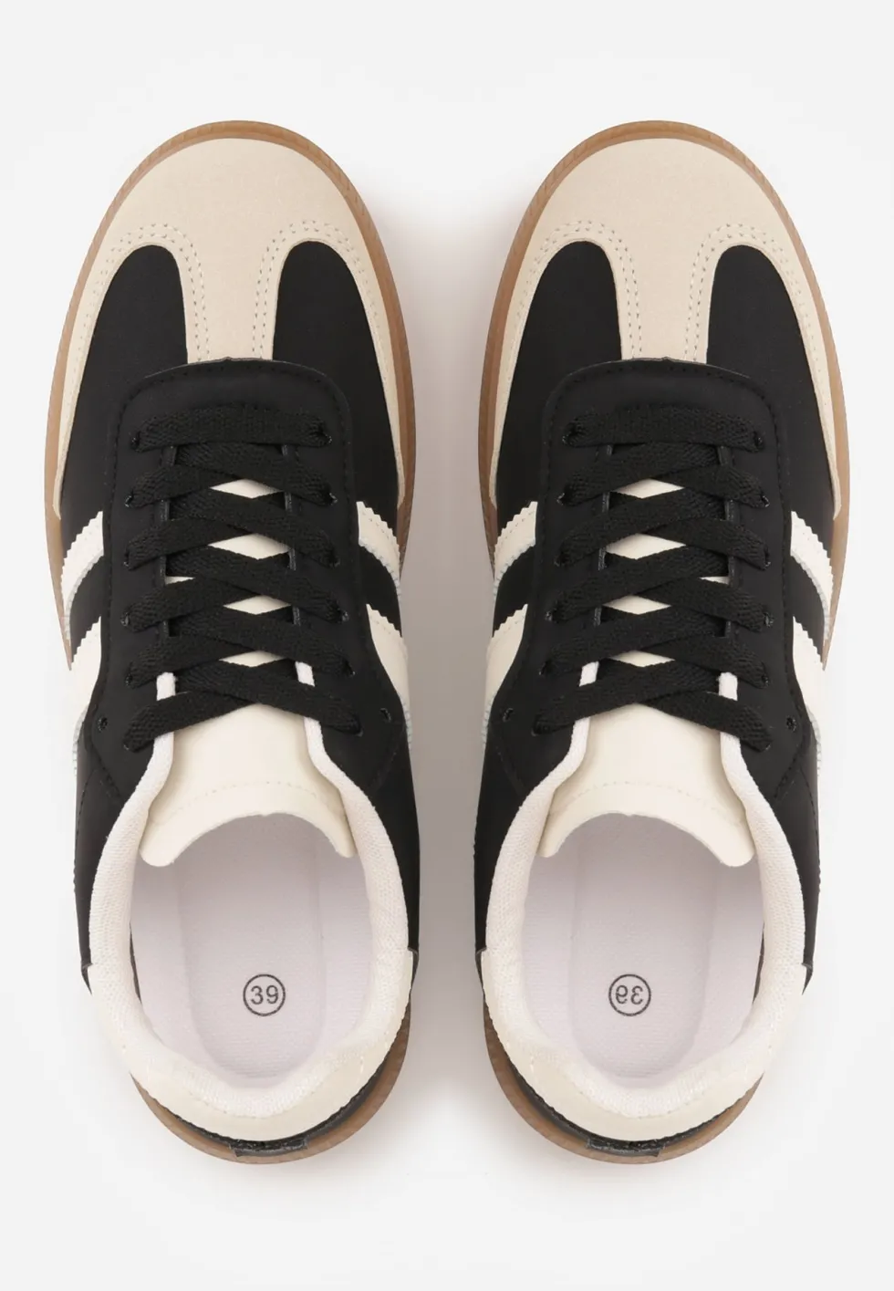 Czarno-Beżowe Casualowe Sneakersy na Płaskiej Podeszwie z Paskami Jereria