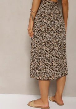 Czarno-Beżowe Plisowane Spodnie Szwedy High Waist z Materiałowym Paskiem i Gumką w Talii Isefia