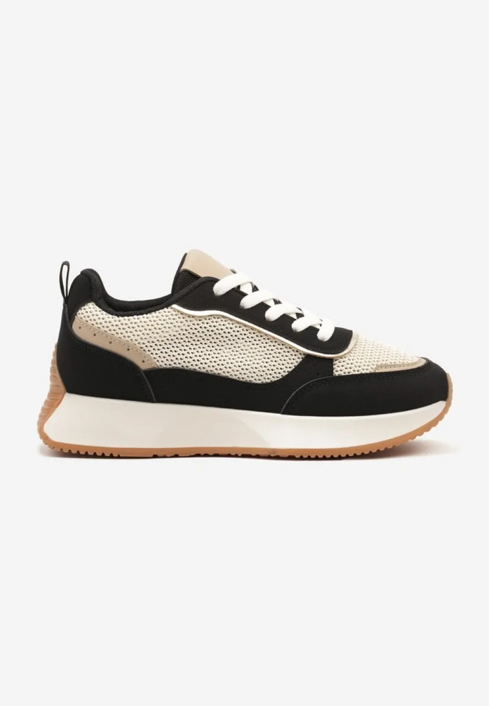 Czarno-Beżowe Sneakersy Ozdobione Geometrycznym Motywem Calgis