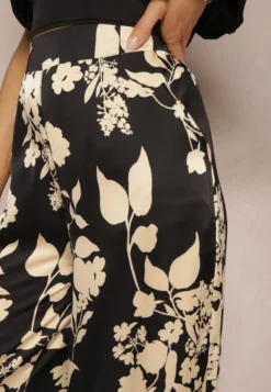 Czarno-Beżowe Szerokie Spodnie Palazzo z Gumką w Talii i High Waist Dimianna
