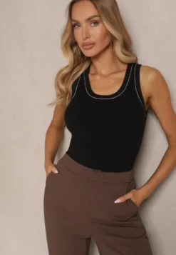 Czarno-Beżowy Dzianinowy Top z Wiskozą i Modalem Sanaliena