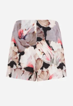Czarno-Bezowe Spódnico-Szorty High Waist w Kwiaty Delliena