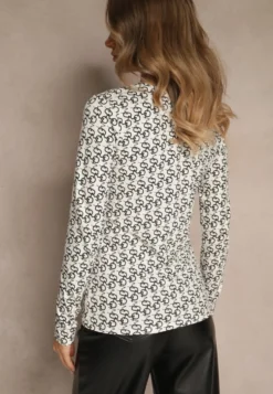 Czarno-Biała Bluzka Longsleeve z Bawełny Ozdobiony Literowym Wzorem Javelina