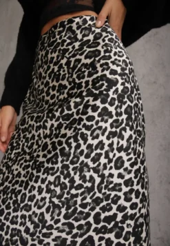Czarno-Biała Spódnica High Waist ze Zwierzęcym Printem i Gumką w Talii Dimella