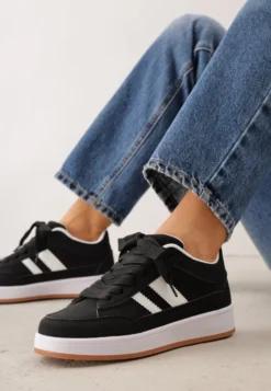 Czarno-Białe Sneakersy Basic z Paskami na Boku Adila