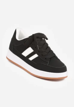Czarno-Białe Sneakersy Basic z Paskami na Boku Adila
