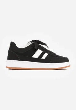 Czarno-Białe Sneakersy Basic z Paskami na Boku Adila