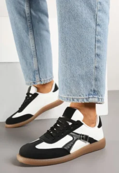 Czarno-Białe Sneakersy Klasyczne Tenisówki Zdobione Klamerką Senaniela