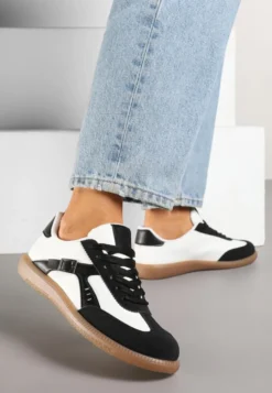 Czarno-Białe Sneakersy Klasyczne Tenisówki Zdobione Klamerką Senaniela