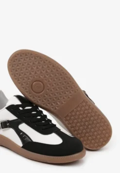 Czarno-Białe Sneakersy Klasyczne Tenisówki Zdobione Klamerką Senaniela