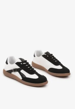 Czarno-Białe Sneakersy Klasyczne Tenisówki Zdobione Klamerką Senaniela