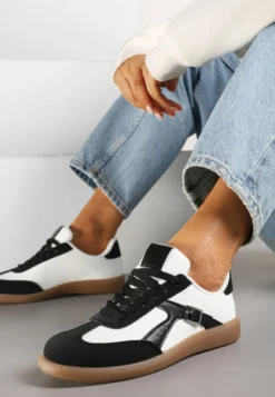 Czarno-Białe Sneakersy Klasyczne Tenisówki Zdobione Klamerką Senaniela