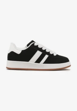 Czarno-Białe Sneakersy na Niskiej Platformie z Naszywkami Flordexia