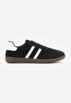 Czarno-Białe Sneakersy na Płaskiej Podeszwie Pemeriana