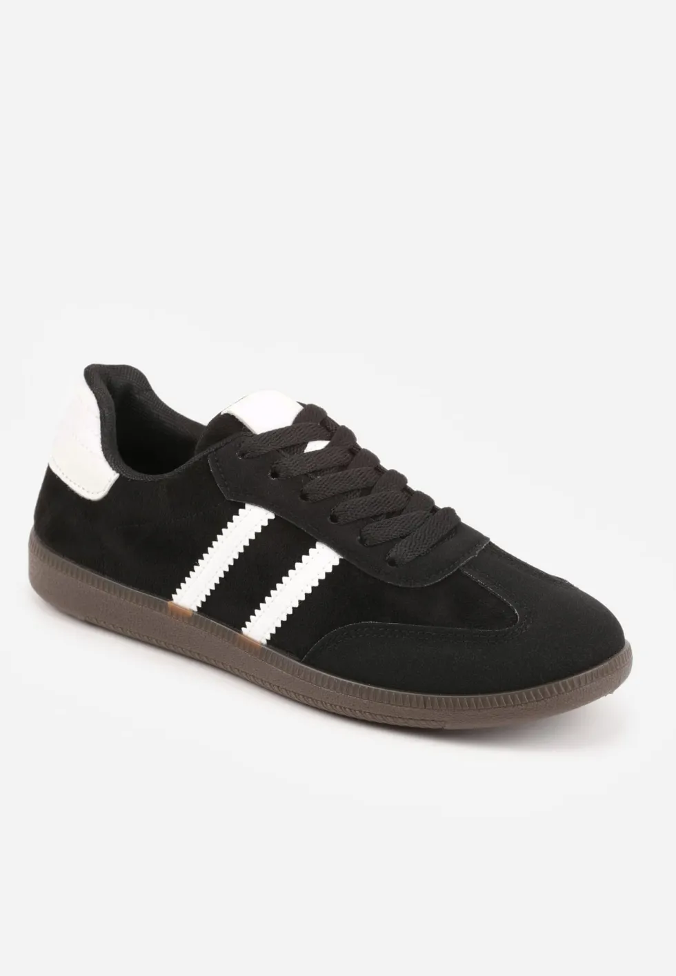 Czarno-Białe Sneakersy na Płaskiej Podeszwie Pemeriana