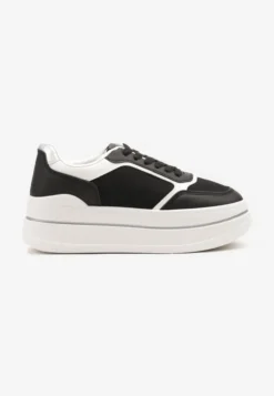 Czarno-Białe Sneakersy na Platformie z Tłoczoną Cholewką Callirae