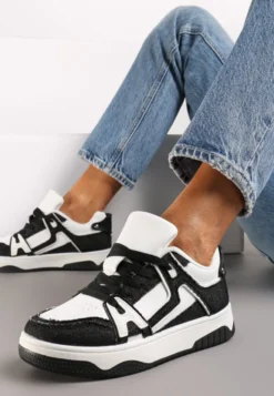 Czarno-Białe Sneakersy Ozdobione Jeansowymi Naszywkami Cliome
