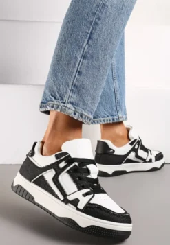 Czarno-Białe Sneakersy Ozdobione Jeansowymi Naszywkami Cliome