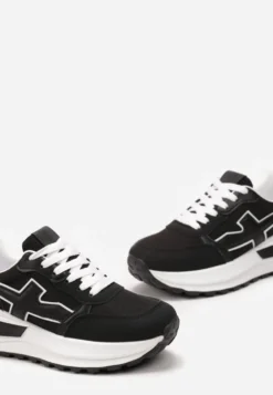 Czarno-Białe Sneakersy przed Kostkę na Platformie z Wstawką Evienne