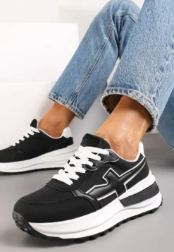 Czarno-Białe Sneakersy przed Kostkę na Platformie z Wstawką Evienne