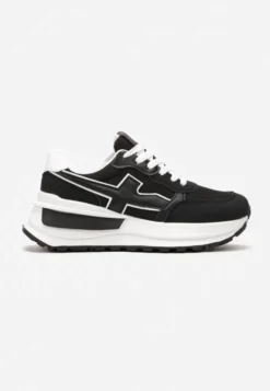 Czarno-Białe Sneakersy przed Kostkę na Platformie z Wstawką Evienne
