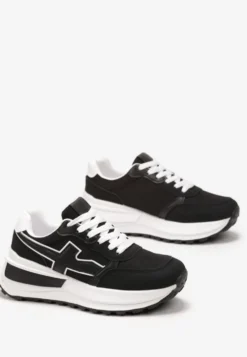 Czarno-Białe Sneakersy przed Kostkę na Platformie z Wstawką Evienne