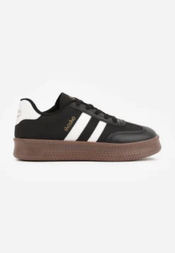 Czarno-Białe Sneakersy Sportowe z Ozdobnymi Paskami i Przeszyciami Wenilan