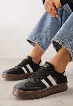Czarno-Białe Sneakersy Sportowe z Ozdobnymi Paskami i Przeszyciami Wenilan