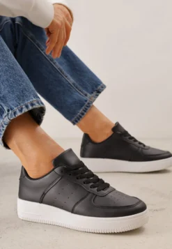 Czarno-Białe Sneakersy Sznurowane na Grubej Podeszwie Taleith