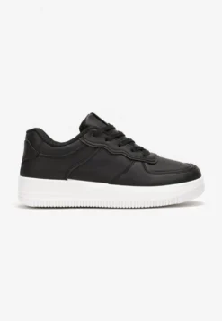 Czarno-Białe Sneakersy Sznurowane na Grubej Podeszwie Taleith