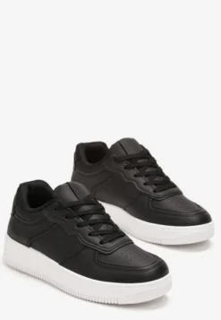 Czarno-Białe Sneakersy Sznurowane na Grubej Podeszwie Taleith