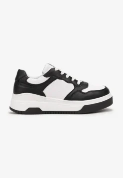 Czarno-Białe Sneakersy Sznurowane na Grubej Podeszwie Ainne