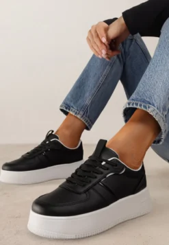 Czarno-Białe Sneakersy Vices na Platformie ze Sznurowaniem Lealirra