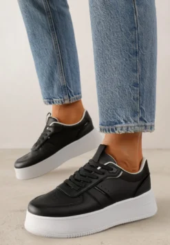 Czarno-Białe Sneakersy Vices na Platformie ze Sznurowaniem Lealirra