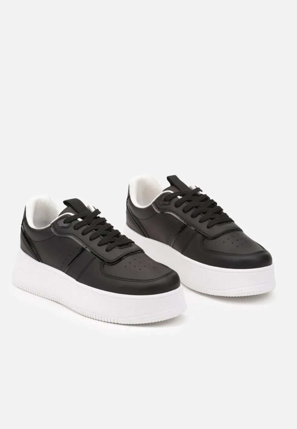 Czarno-Białe Sneakersy Vices na Platformie ze Sznurowaniem Lealirra